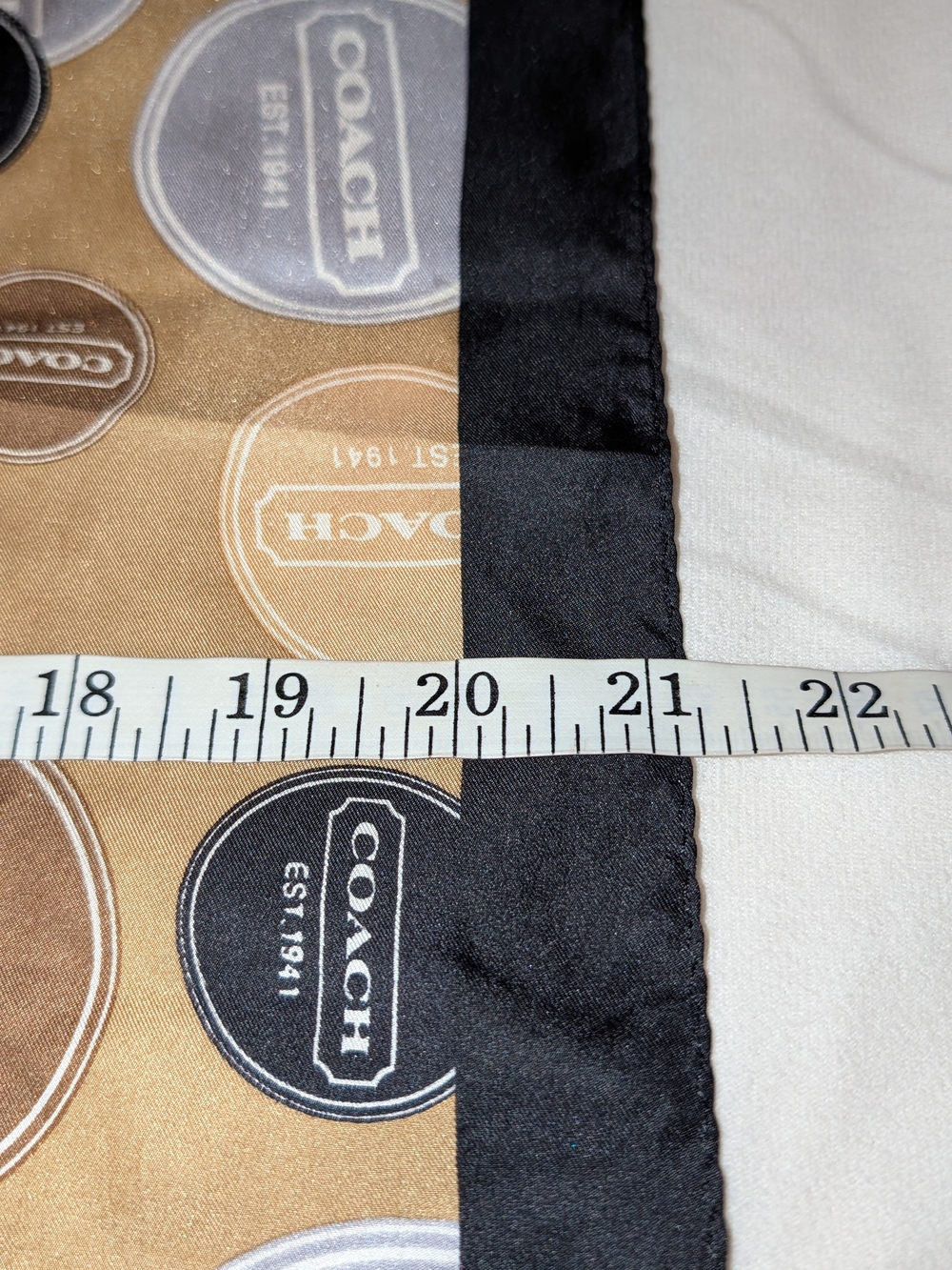 COACH Logo Circles Print Silk Scarf 21"  Tan  Brown GUC - Picture 7 of 7